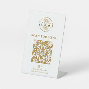 モダンな白のビジネス ロゴ コンタクトレス QR コード メニュー 台座サイン