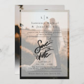 モダンな白のミニマルな写真があなたを誘う セーブザデート (正面/裏面)