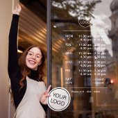 モダンな白の営業時間ステッカー（休憩時間付き） ウィンドウサイン