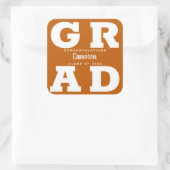 モダンな白の焼きオレンジ色の卒業式 スクエアシール (バッグ)