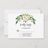 モダンな白の花が咲く花の手書きRSVP 出欠カード (裏面)