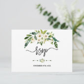 モダンな白の花が咲く花手書きのRSVP 出欠カード (スタンド正面)