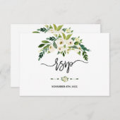 モダンな白の花が咲く花手書きのRSVP 出欠カード (正面/裏面)