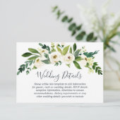 モダンな白の花と植物のウェディングディテール エンクロージャーカード (スタンド正面)