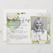 モダンな白の花の写真による生命のお祝い 招待状 (正面)