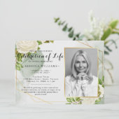 モダンな白の花の写真による生命のお祝い 招待状 (スタンド正面)