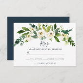 モダンな白の花園ウェディングの出欠確認 出欠カード (正面/裏面)