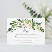 モダンな白の花園ウェディングの出欠確認 出欠カード (スタンド正面)