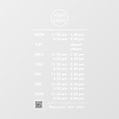 モダンな白の複合ビジネスアワー ロゴ QR コード ウィンドウサイン (シート)