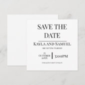 モダンな白のSave The Dateカード 黒い文字 セーブザデート (正面/裏面)