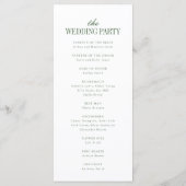 モダンな白オリーブグリーンの結婚式 プログラム (裏面)