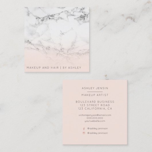 モダンな白人の大理石のグラデーションな化粧のプロフェッショナル スクエア名刺 (正面/裏面)