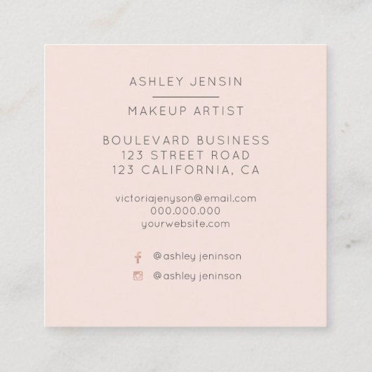 モダンな白人の大理石のグラデーションな化粧のプロフェッショナル スクエア名刺 (裏面)