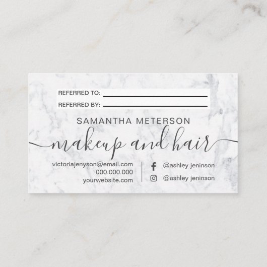 モダンな白人の大理石の毛の化粧のプロフェッショナル 紹介カード (裏面)