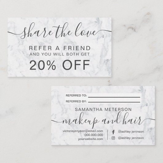 モダンな白人の大理石の毛の化粧のプロフェッショナル 紹介カード (正面/裏面)