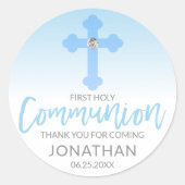 モダンな白人の青い十字の聖餐の男の子は感謝していしています ラウンドシール (正面)