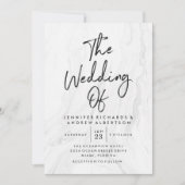 モダンな白大理石スクリプト | 結婚式招待状 招待状 (正面)