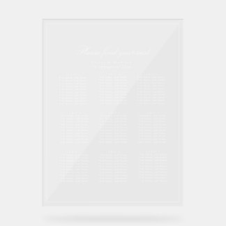 モダンな白文字の透明席次表 アクリルサイン