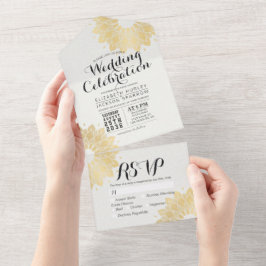 モダンな白金のおしゃれなマンダラ フラワー ウェディング RSVP オールインワン招待状