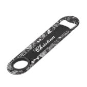 モダンな白黒によって描かれる花のコラージュのモノグラム スピード栓抜き (正面アングル)