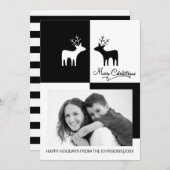 モダンな白黒のシカのメリークリスマスの写真 シーズンカード (正面/裏面)