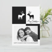 モダンな白黒のシカのメリークリスマスの写真 シーズンカード (スタンド正面)