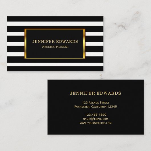モダンな白黒のストライブ柄の金ゴールドフレームのプロフェッショナル 名刺 (正面/裏面)