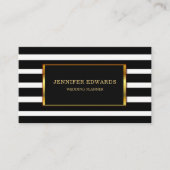 モダンな白黒のストライブ柄の金ゴールドフレームのプロフェッショナル 名刺 (正面)