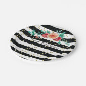 モダンな白黒のストライプのな金ゴールドの紙皿 ペーパープレート (アングル)