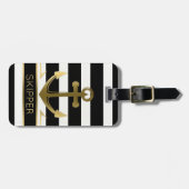 モダンな白黒のストライプの金ゴールドの航海のないかり ラゲッジタグ (正面横)