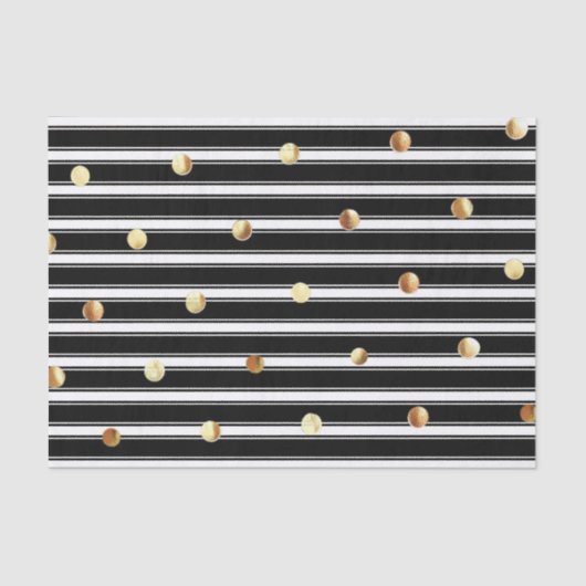 モダンな白黒のストライプパターン金ゴールドの水玉模様 薄葉紙 (正面)