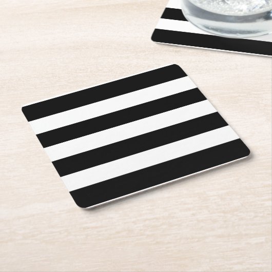 モダンな白黒のストライプパターン スクエアペーパーコースター (アングル)