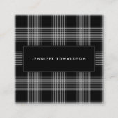 モダンな白黒のタータンチェックパターンプロフェッショナル スクエア名刺 (正面)