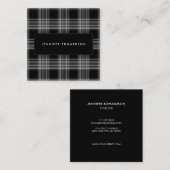 モダンな白黒のタータンチェックパターンプロフェッショナル スクエア名刺 (正面/裏面)