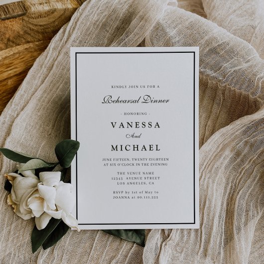 モダンな白黒のリハーサルディナー招待状 招待状