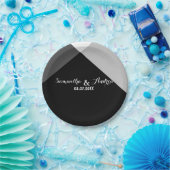 モダンな白黒の三角形色のブロックの結婚式 ペーパープレート (パーティー)