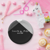 モダンな白黒の三角形色のブロックの結婚式 ペーパープレート (パーティー)