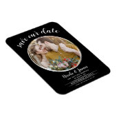 モダンな白黒の円形写真でSave the Date マグネット (右側)