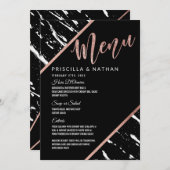 モダンな白黒の大理石のばら色の金ゴールドの結婚 メニュー (正面/裏面)