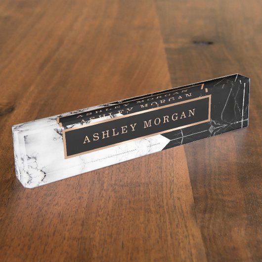 モダンな白黒の大理石の石の質の一見 デスクネームプレート (側面)