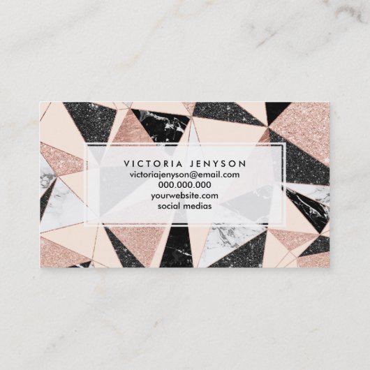 モダンな白黒の大理石の赤面のピンクのバラの金ゴールドのgli 名刺 (裏面)