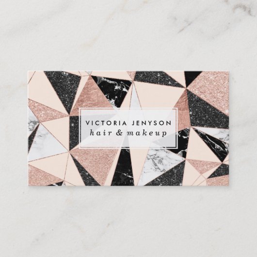 モダンな白黒の大理石の赤面のピンクのバラの金ゴールドのgli 名刺 (正面)