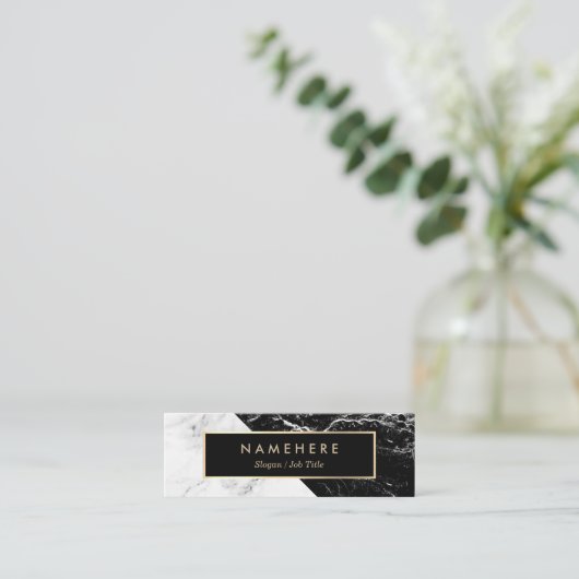 モダンな白黒の大理石の金ゴールドの小型名刺 スキニー名刺 (スタンド正面)