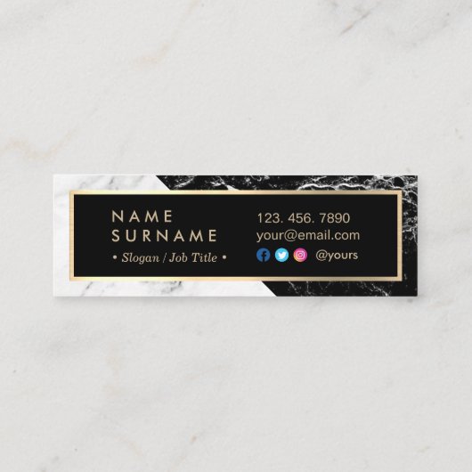 モダンな白黒の大理石の金ゴールドの小型名刺 スキニー名刺 (裏面)