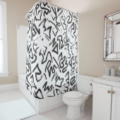 モダンな白黒の抽象芸術の落書きブラシストローク シャワーカーテン (インサイチュ)