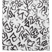 モダンな白黒の抽象芸術の落書きブラシストローク シャワーカーテン (正面)