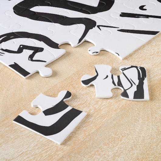 モダンな白黒の抽象芸術の落書きブラシストローク ジグソーパズル (側面)