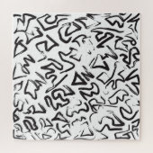 モダンな白黒の抽象芸術の落書きブラシストローク ジグソーパズル (横)