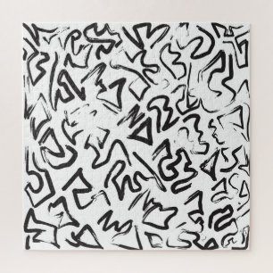 モダンな白黒の抽象芸術の落書きブラシストローク ジグソーパズル