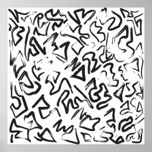 モダンな白黒の抽象芸術の落書きブラシストローク ポスター